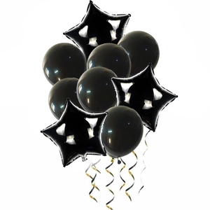 Rose gold and black balloon set with star foil balloons and glossy latex party balloons