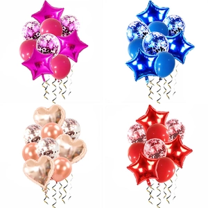 Rose Gold Star Heart Aluminum Foil Balloons Latex Confetti Birthday Wedding Party Decoration Bundle Festive Balloon Collection