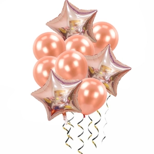 Rose gold party balloon set with star-shaped foil and metallic latex balloons for events