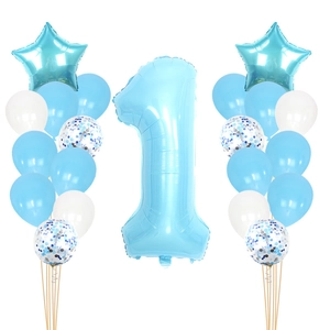 Blue number 1 balloon set with star foils and confetti latex for baby first birthday party