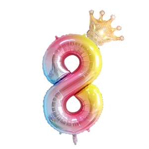 40-inch gradient rainbow number 8 foil balloon with small golden crown party decoration