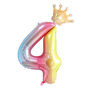 40-inch rainbow gradient number 4 balloon with golden crown for birthday party decor
