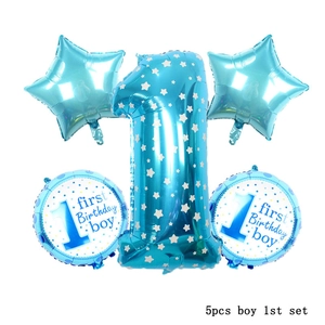 5pcs set of 32 inch blue number 1 and star foil balloons for boy's 1st birthday party