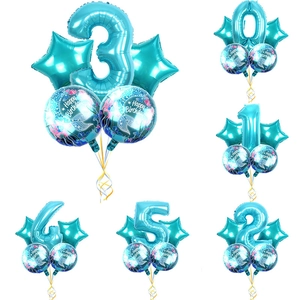 Mermaid Theme Aluminum Foil Balloon Set Blue Giant Number Balloon Stars Round Balloons For Kids Birthday Party Decorations