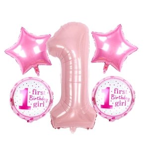 1st Birthday Party Decoration Set Large Number 1 Foil Balloon Pink Blue Star Printed Polka Dot Theme Party Supplies For Kids