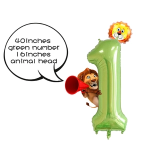 Ballon chiffre 1 vert 40 pouces avec ballon tête de lion 16 pouces pour fête d'anniversaire