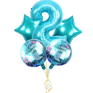 5pcs blue number 2 mermaid birthday balloon set with star and happy birthday theme