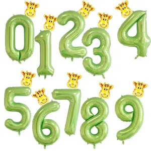 Ballons chiffres vert 40 pouces en aluminium avec tête de girafe pour fête jungle