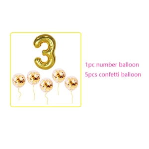 Golden number 3 foil balloon with five matching gold confetti latex party balloons