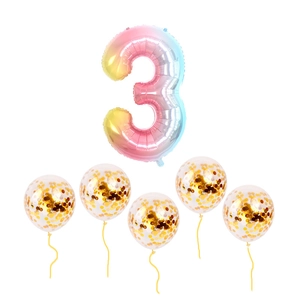 Rainbow gradient number 3 foil balloon with gold confetti latex balloons set