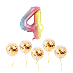 Rainbow gradient number 4 balloon kit with gold confetti latex balloons and ribbons