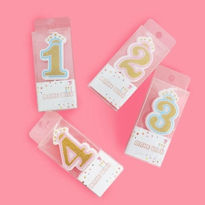 Glitter Crown Number Birthday Candle Pink Blue Gold Number Cake Candle For Kids Birthday Party Decoration Candle Gift