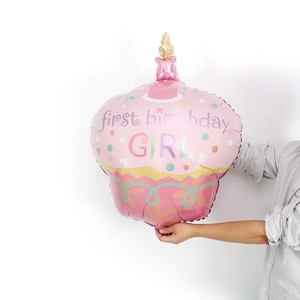 Rosa Cupcake-Folienballon mit First Birthday Girl Text für Kindergeburtstagsfeiern