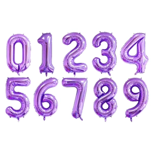 Set of ten 40-inch purple foil number balloons from 0 to 9 for birthday party decorations