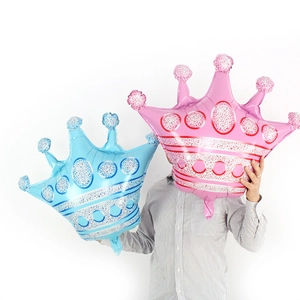 Grand Ballon en Film d'Aluminium Couronne Métallique Ballons Couronne pour Mariage Anniversaire Fête Célébration Décoration Bleu Rose