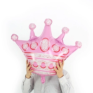 Grand ballon en aluminium en forme de couronne rose pour décoration de fête et mariage