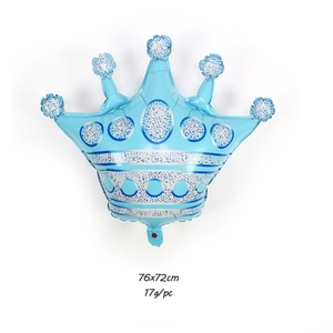 Grand ballon couronne en aluminium bleu clair avec motifs argentés pour mariage et fête