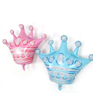 Grands ballons couronne rose et bleu en aluminium avec rayures pour décoration de fête