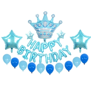 Kit de ballons d'anniversaire bleus avec couronne, étoiles et lettres Happy Birthday