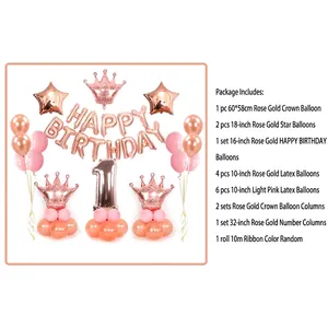 Kit de ballons d'anniversaire couronne et chiffre un or rose pour décorations de fête