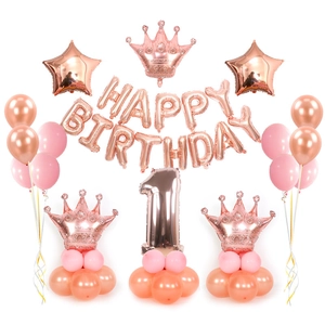 Décorations de Ballons Numéros Couronne Or Rose Combinaison de Ballons Joyeux Anniversaire Ballons en Latex de Feuille Métallique Rose pour Fête d'Anniversaire d'Enfants