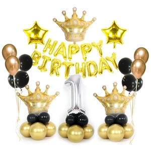 Crown Number Balloon Column Decor Kit Happy Birthday Foil Latex Balloons For Kids Party Birthday Decorations