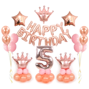 Ensemble de ballons couronne et chiffre 5 en or rose pour décoration de fête d'enfant