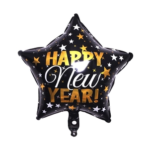 Star-shaped Happy New Year foil balloon in black and gold for holiday party decoration