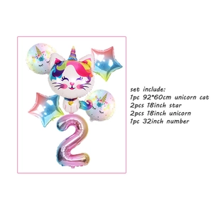 Kit ballons chat licorne avec chiffre 2 dégradé 32 pouces et ballons étoiles