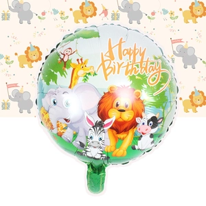 Ballon Rond en Feuille d'Aluminium Thème Animaux de la Jungle Imprimé Happy Birthday pour Décoration de Fête d'Anniversaire Enfant