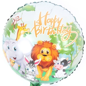 Ballon en aluminium rond 18 pouces animaux de la forêt et Happy Birthday lion