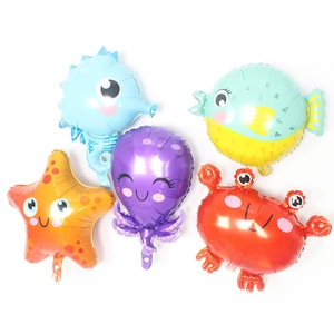 Ballons en Aluminium Animaux Marins Dessin Animé Étoile de Mer Poisson-Globe Poulpe Crabe Hippocampe Décoration Fête Anniversaire