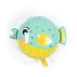 Ballon en aluminium de poisson-globe bleu et jaune pour décoration de fête de bébé