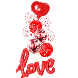 Romantic Love balloon kit with red heart foil, white latex balloons and sequins