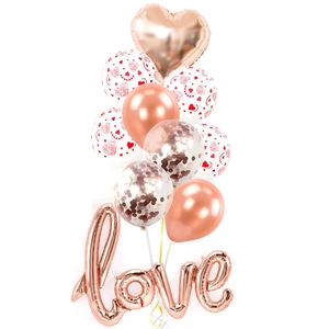 Rose gold Love balloon set with heart latex and confetti balloons for party decor