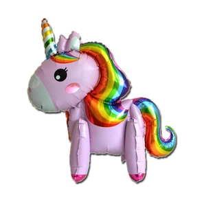 3D standing unicorn foil balloon with rainbow colors for birthday party decorations