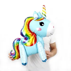 Large 3D standing unicorn foil balloon with rainbow mane for birthday party decor