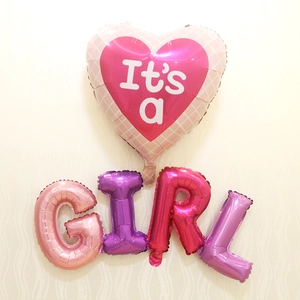 Pink and purple 'It's a GIRL' foil balloon set for baby shower and birthday party decor