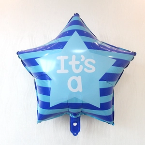 Blue striped star foil balloon featuring It's a Boy text for baby shower decorations