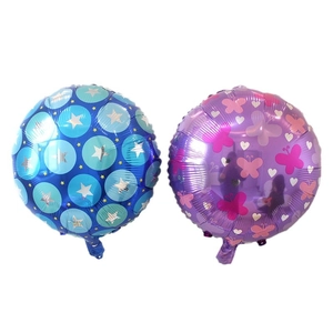 Blue and purple foil balloons with polka dots and stars for baby shower party decor