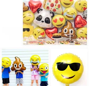 Detailed set of colorful cartoon emoji foil balloons for birthday party decorations