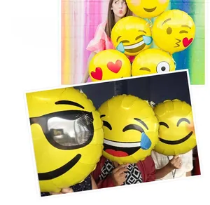 Collage of funny yellow emoji foil balloons featuring cool sunglasses and heart eyes
