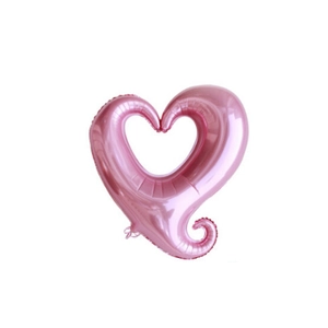 Pink heart shaped hollow aluminum foil balloon with curly decorative tail for wedding decor