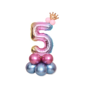 32-inch gradient number 5 balloon with golden crown for birthday party decoration