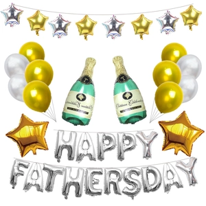 Kit complet ballons Happy Fathers Day avec bouteilles de champagne et étoiles dorées