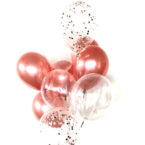 Rose gold birthday party balloons set with metallic finish and rose gold confetti balloons
