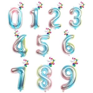 32-inch gradient unicorn number foil balloons set from 0 to 9 for birthday party decor