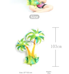 Detailed size view of giant coconut palm tree foil balloon measuring 87x103cm