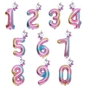 32-inch gradient rainbow unicorn foil number balloons for birthday party decorations