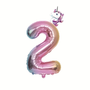 32-inch gradient number 2 balloon with unicorn head decoration for birthday party